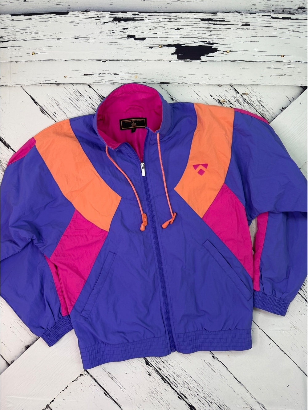 Retro Vintage Reunion Outfitter Colorblock Windbreaker Cowl Neck Jacket Women XS